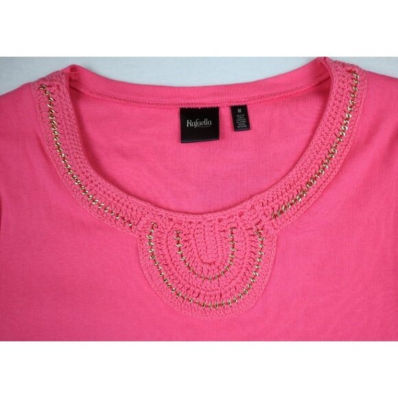 WOMEN'S PINK SHORT SLEEVE SHIRT - RAFAELLA - CHAIN NECK - KNIT - SIZE M - Picture 4 of 7